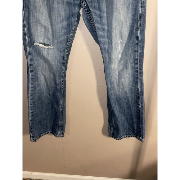 Levi’s 527 Mens Jeans 34x30 Slim Bootcut Stretch Med Wash Mid Rise Distressed - Picture 5 of 12